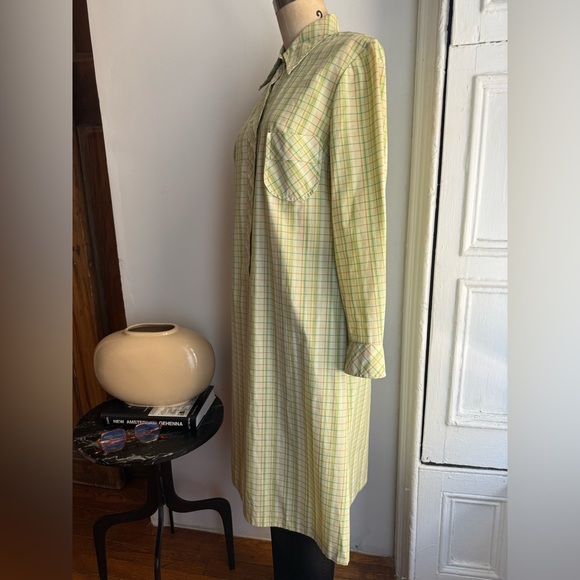 Vintage Green Plaid Check Cotton Shirt Dress | Button Up Midi Dress with Pockets - Picture 3 of 5